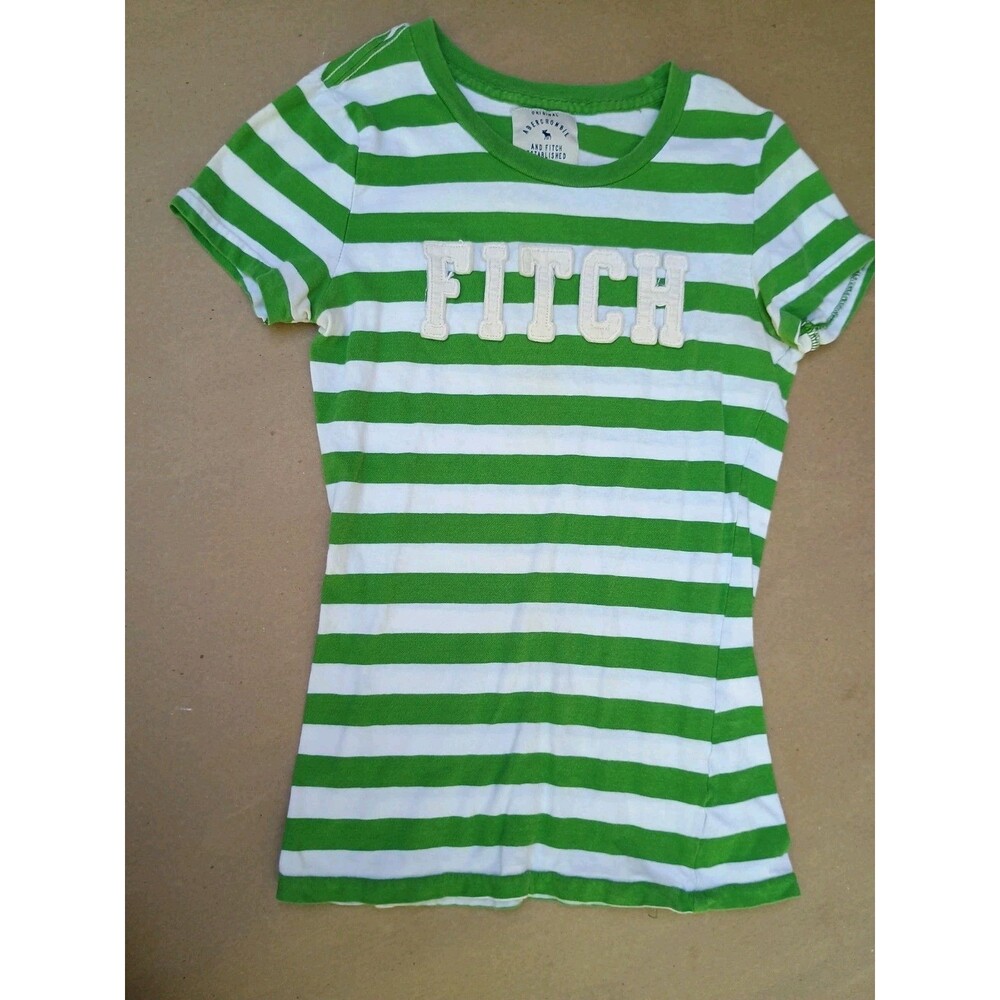 Women's Abercrombie And Fitch Green Striped T Shirt Small Y2K Rugby Style A&F